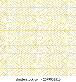Abstract geometric seamless pattern with yellow lines on white background, ornament for wallpaper
