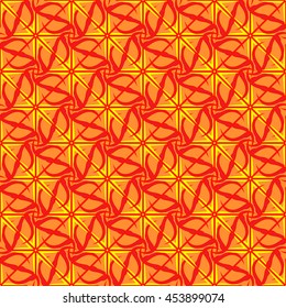 Abstract geometric seamless pattern in yellow, orange and red colors.