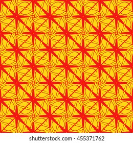 Abstract geometric seamless pattern in yellow, orange and red colors.
