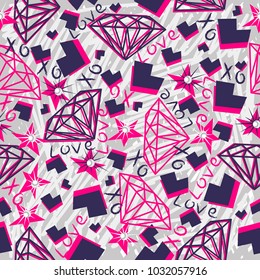 Abstract geometric seamless pattern.Crystal diamonds ring, star, dot in retro funny geometrical style. Funny abstract pattern for textiles and fabrics, wrapping paper and wallpapers of all kinds. Vect