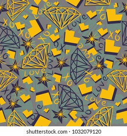 Abstract geometric seamless pattern.Crystal diamonds, star, dot in retro funny geometrical style. Funny abstract pattern for textiles and fabrics, wrapping paper and wallpapers of all kinds. T-shirt d
