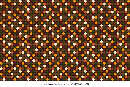 Resumen del patrón geométrico sin soldadura.Composición de puntos naranja, rojo, verde oscuro y blanco sobre fondo negro. Para la tela de tela de seda de tela de tela ropa textil pantalones falda bolsa de sombrero. 