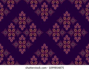 Abstract geometric seamless pattern.Red,pink,yellow curve lines of rhombus vector illustration in purple background.Colorful design for wallpaper,textile,tile.