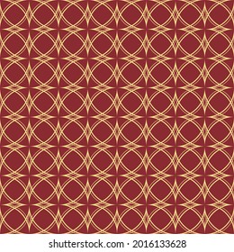 Abstract geometric seamless patterns with lines gold and red. Design for background, wallpaper, fabric, textile. Vector illustration.