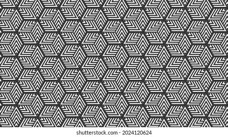 Abstract Geometric seamless patterns. Modern style texture. Repeating geometric tiles with striped hexagons.