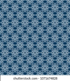 Abstract geometric seamless pattern.White  vector flowers illustration in blue background.