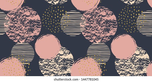 Abstract geometric seamless repeat pattern with circles. Trendy hand drawn textures. Modern abstract design 