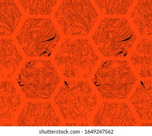 Abstract geometric seamless repeat pattern with hexagons. Fashionable handmade textures. Modern abstract design for paper, cover, fabric, interior decoration and other users.