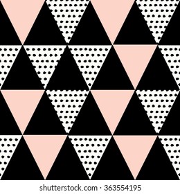 Abstract geometric seamless repeat pattern in black, white and pastel pink. Modern and stylish abstract design poster, cover, card design.