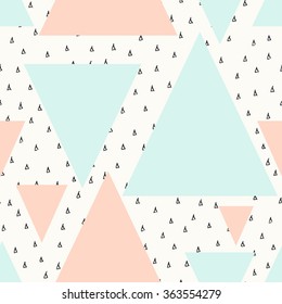 Abstract geometric seamless repeat pattern in black, cream, pastel pink and blue. Modern and stylish abstract design poster, cover, card design.