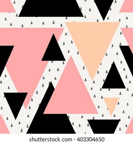 Abstract geometric seamless repeat pattern in black, cream, pastel pink and orange. Modern and stylish abstract design poster, cover, card design.