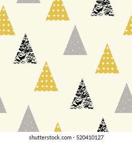 Abstract geometric seamless repeat pattern with triangles. Trendy hand drawn textures. Modern abstract design for paper, cover, fabric, interior decor and other users.