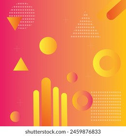 Abstract geometric Seamless retro abstract shapes background in style on orange background. Fashion 90s trends designs, Retro funky graphic with geometric shapes.