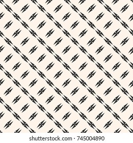 Abstract geometric seamless texture with edgy shapes, diagonal lines, stars, crosses. Monochrome geometrical pattern background. Repeat design for decor, prints, textile, fabric, carpet, furniture