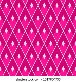 Abstract geometric seamless tile pattern with pink lozenges with acute angles.