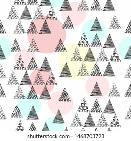 Abstract geometric seamless with triangles. Vector illustration. Ink, hand drawing, black and white pattern. Seamless ornament for various decorative surfaces.