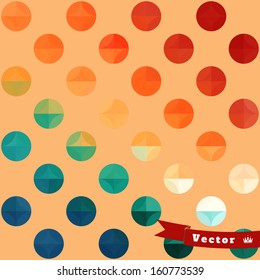 Abstract geometric seamless vector background in vintage style. Multicolored circles.