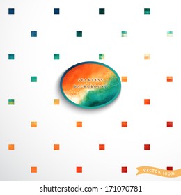Abstract geometric seamless vector background in vintage style. Multicolored squares. Watercolor frame for your text.