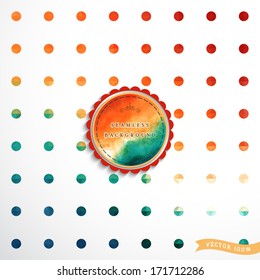 Abstract geometric seamless vector background in vintage style. Multicolored circles. Watercolor frame for your text.