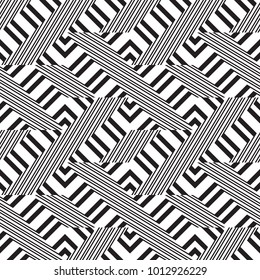 Abstract geometric seamless vector pattern. Black and white line stripes background.
