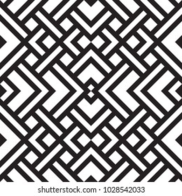 Abstract geometric seamless vector pattern. Black and white line stripes background.