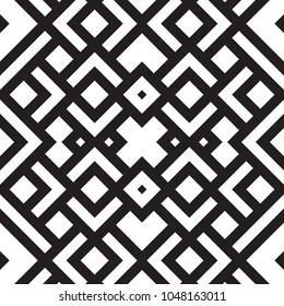 Abstract geometric seamless vector pattern. Black and white line stripes background.