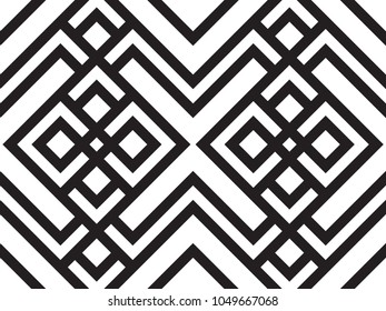 Abstract geometric seamless vector pattern. Black and white line stripes background.