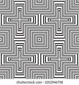 Abstract geometric seamless vector pattern. Black and white line stripes background.