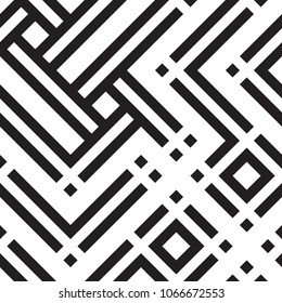 Abstract geometric seamless vector pattern. Black and white line stripes background.