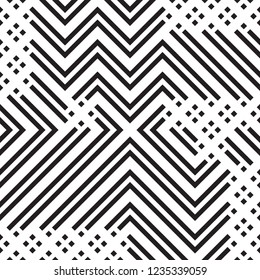 Abstract geometric seamless vector pattern. Black and white line stripes background.