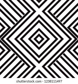 Abstract geometric seamless vector pattern. Black and white line stripes background.