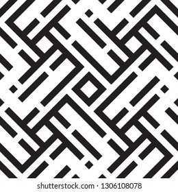 Abstract geometric seamless vector pattern. Black and white line stripes background.