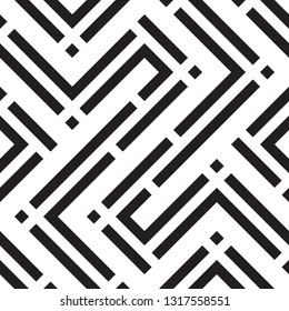 Abstract geometric seamless vector pattern. Black and white line stripes background.