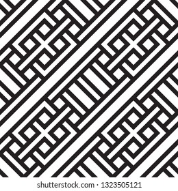 Abstract geometric seamless vector pattern. Black and white line stripes background.