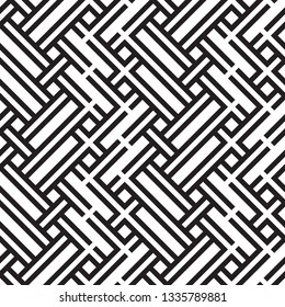 Abstract geometric seamless vector pattern. Black and white line stripes background.