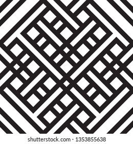 Abstract geometric seamless vector pattern. Black and white line stripes background.