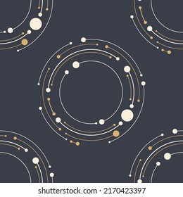 Abstract geometric seamless vector pattern with circles, lines in circle form, dots. Design elements. Geometric abstract shapes. Vector color illustration.