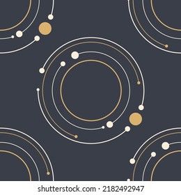 Abstract geometric seamless vector pattern with circles, lines in circle form, dots. Design elements. Geometric abstract shapes. Vector color illustration.