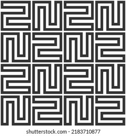 Abstract geometric seamless vector pattern. Geometric square tiles monochrome background. Zigzags. Black and white stylish flat pattern.