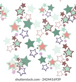 Abstract geometric seamless vector pattern with colorful stars on white background