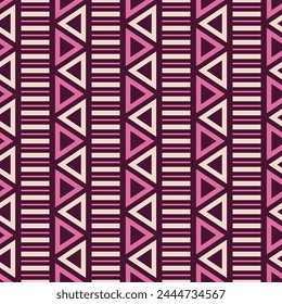 Abstract geometric seamless vector pattern with triangles and stripes. Geometric seamless ornament. Ethnic pattern. Seamless tribal texture. Vector color background.