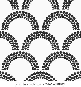 Abstract geometric seamless vector pattern with dotted arcs. Shapes from circles. Dots. Vector black and white seamless background.