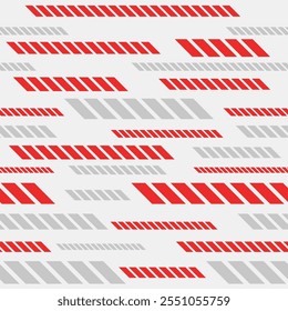 Abstract geometric seamless vector pattern. Horizontal randomly arranged red and gray stripes pattern. Vector color illustration in flat style. Vector pattern design for cloth, textile, background.