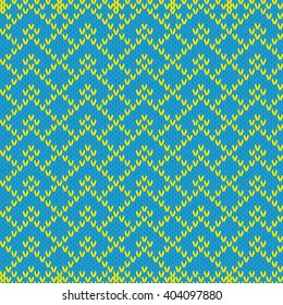 Abstract Geometric Seamless Vector Pattern with Ornamental stylish Fabric Knitted texture in bright blue and yellow colours