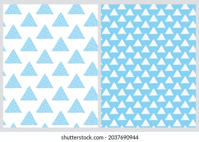 Abstract Geometric Seamless Vector Patterns. Brush Triangles Isolated on a Pastel Blue and White Background. Irregular Hand Drawn Triangles Print ideal for Fabric, Textile. Abstract Doodle Pattern.