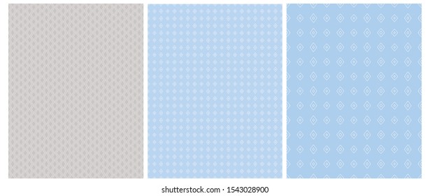 Abstract Geometric Seamless Vector Prints. White Squares Isolated on a Blue and Light Gray Backgrounds. Lovely Pastel Color Repeatable Vector Design Ideal for Fabric, Textile, Wrapping Paper. 