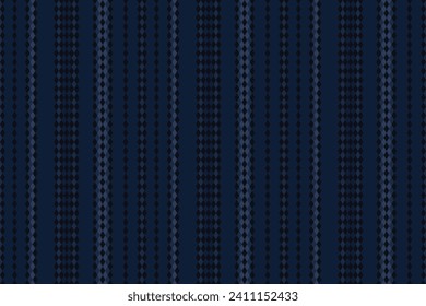 Resumen geométrico sin soldadura con el patrón de línea de forma de diamante vertical, como un azul oscuro sobre fondo azul índigo, ilustración vectorial.Para la camisa masculina señora vestir papel de pared de cubierta textil