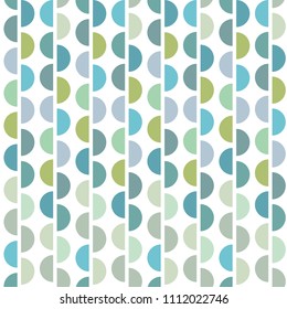 Abstract Geometric Semi Circles Vector Pattern. Green and Blue Key Color Elements. White Background. Seamless Design.