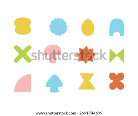 Abstract geometric set featuring pastel colors and fun, creative shapes for modern design. Vector.
