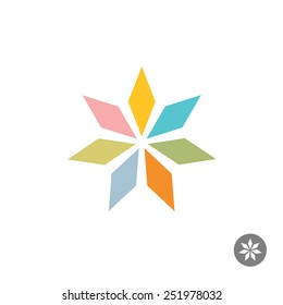 Abstract geometric seven rhombus leaf flower logo template. Pastel colors.